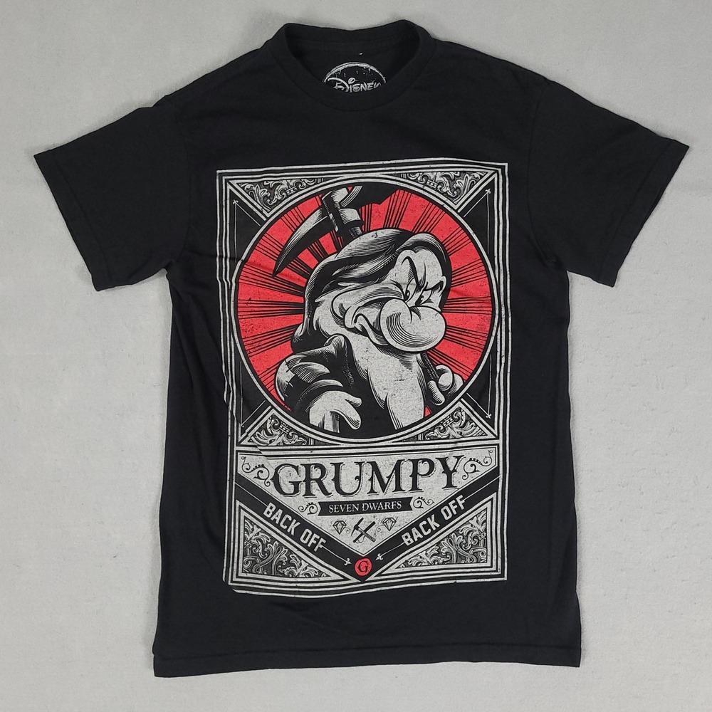 Disney T-Shirt Mens S Black Grumpy Seven Dwarfs Graphic Regular Fit Cotton Tee